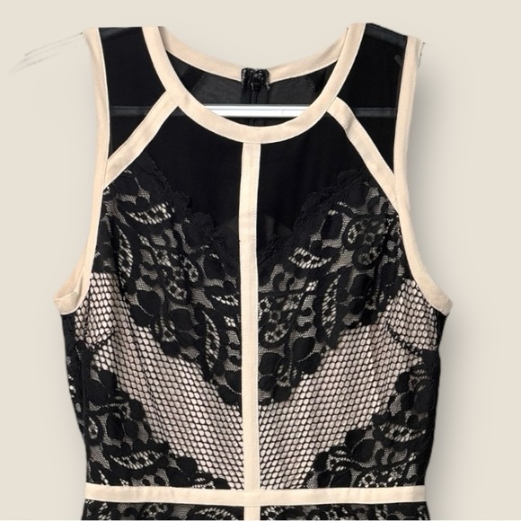 New Adelyn Rae Lace Bodycon Dress M Illusion Mesh Black&Nude Bandage Style Prom - Picture 8 of 12